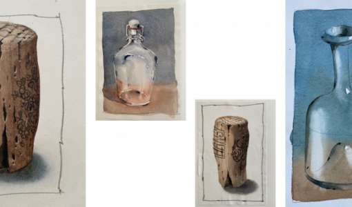 After Work: Glas und Kork in Aquarell